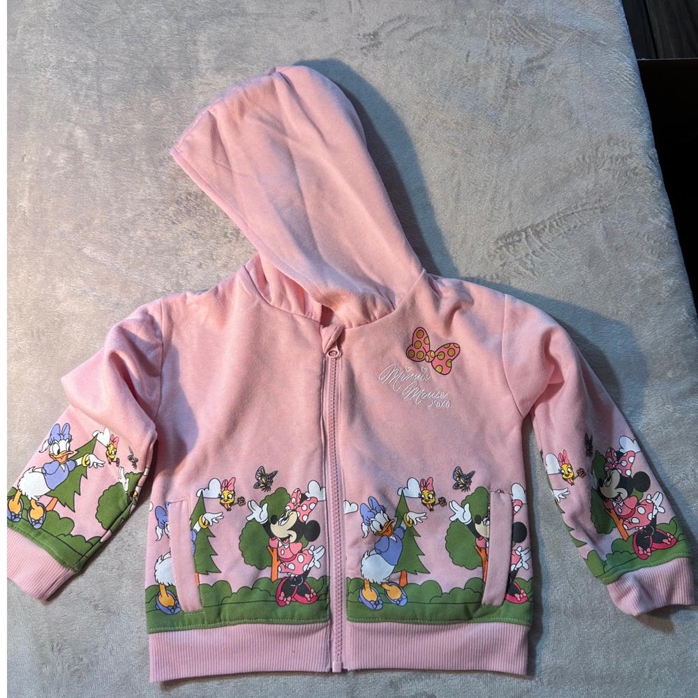 Disney Minnie Mouse Daisy Duck Pink Full Zip Hoodie Girls Kids Sweatshirt